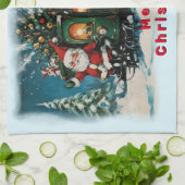 クリスマスキャリッジ – サンタの荷馬車 キッチンタオル (折り畳み)