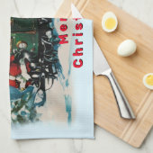 クリスマスキャリッジ – サンタの荷馬車 キッチンタオル (四つ折り)