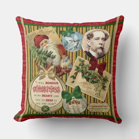 クリスマスキャロルのチャールズ・ディケンズの伝統的な格子縞 クッション (正面)