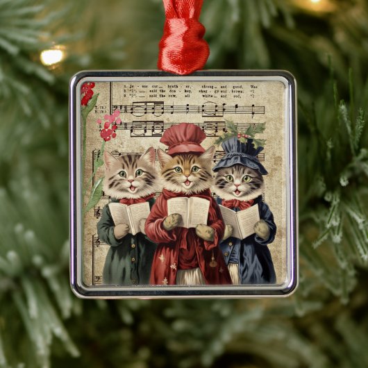 クリスマスキャロルの歌う猫 メタルオーナメント (ツリー)