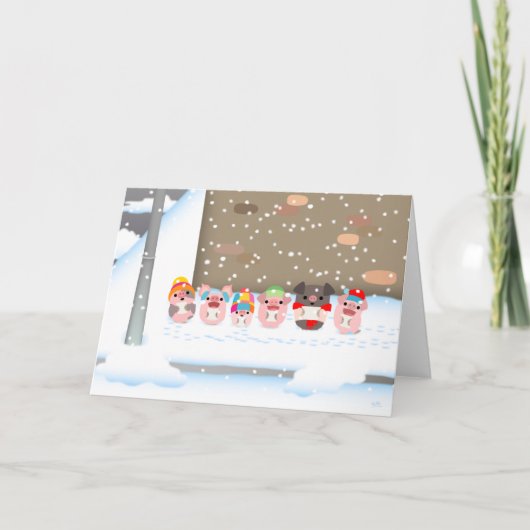 クリスマスキャロルの漫画のブタの挨拶状 シーズンカード (正面)