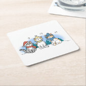 クリスマスキャロルを歌う漫画の猫 スクエアペーパーコースター (アングル)