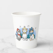 クリスマスキャロルを歌う漫画の猫 紙コップ (正面)