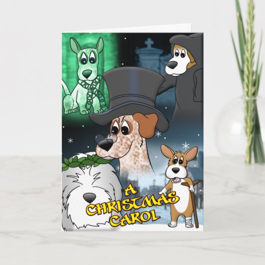 クリスマスキャロルドッグ好きのクリスマスカード シーズンカード (正面)