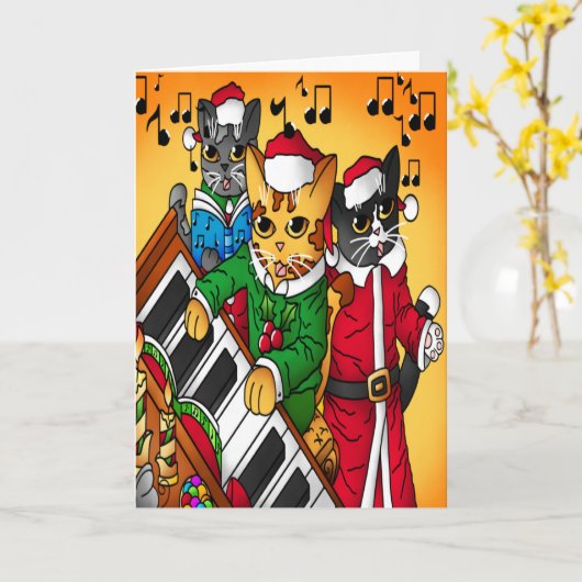 クリスマスキャロル猫 カード (黄色い花)