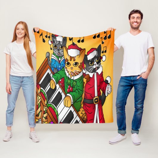 クリスマスキャロル猫 フリースブランケット (インサイチュ)