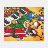 クリスマスキャロル猫 フリースブランケット (正面(横))