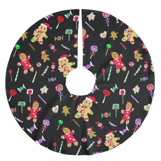 クリスマスキャンディとジンジャーブレッドマン ブラッシュドポリエステルツリースカート (正面)