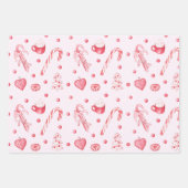 クリスマスキャンディとホットチョコレートピンク ラッピングペーパーシート (正面3)