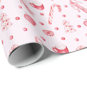 クリスマスキャンディとホットチョコレートピンク ラッピングペーパー (ロールコーナー)