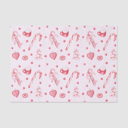 クリスマスキャンディとホットチョコレートピンク 薄葉紙 (正面)