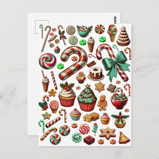 クリスマスキャンディと甘いお菓子クリップアート ポストカード (正面/裏面)