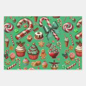 クリスマスキャンディと甘いお菓子クリップアート ラッピングペーパーシート (正面2)