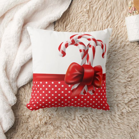 クリスマスキャンディカヌー赤と白ド クッション (ブランケット)