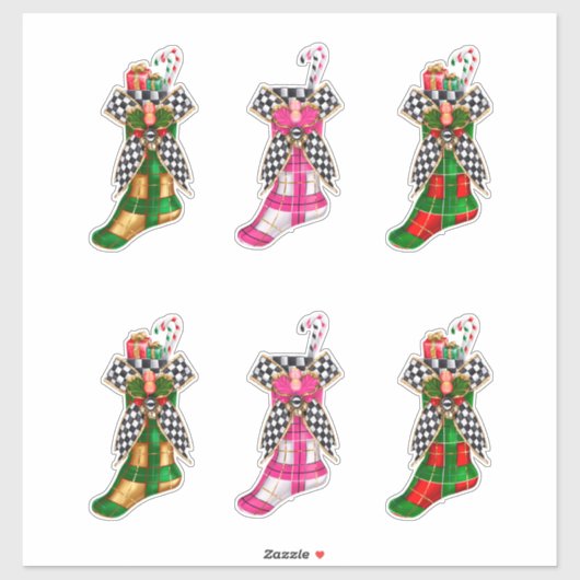 クリスマスキャンディカネスクリスマスプレイドチェッカー シール (シート)