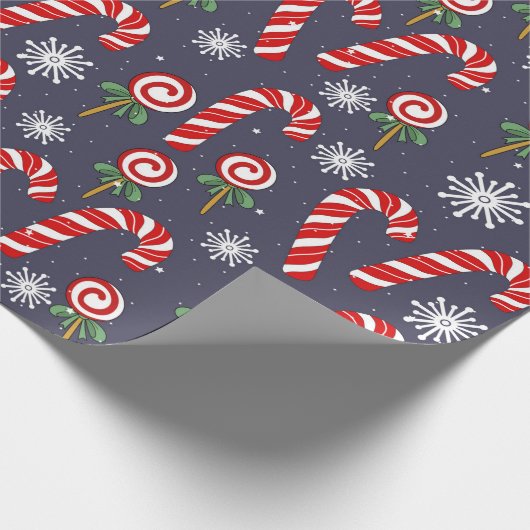 クリスマスキャンディカネスホリデー棒つきキャンデースノーフレーク ラッピングペーパー (角)