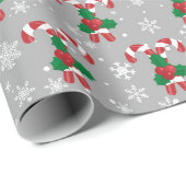 クリスマスキャンディカネス、ホリー、雪片 ラッピングペーパー (ロールコーナー)