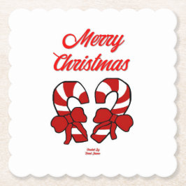 クリスマスキャンディキャネスカロップドスクエアコースター ペーパーコースター