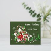 クリスマスキャンディキャンとポインセチア季節 ポストカード (スタンド正面)