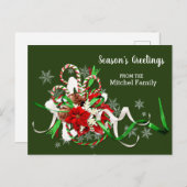 クリスマスキャンディキャンとポインセチア季節 ポストカード (正面/裏面)