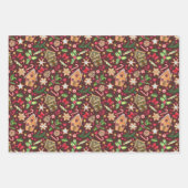 クリスマスキャンディキャンヌ、クッキー、ホリー、スター ラッピングペーパーシート (正面)