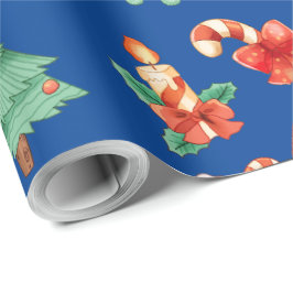 クリスマスキャンディキャン、キャンドル、木 ラッピングペーパー