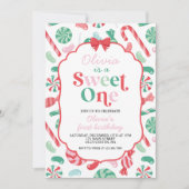 クリスマスキャンディスウィートワン最初の誕生日 招待状 (正面)