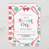 クリスマスキャンディスウィートワン最初の誕生日 招待状 (正面/裏面)