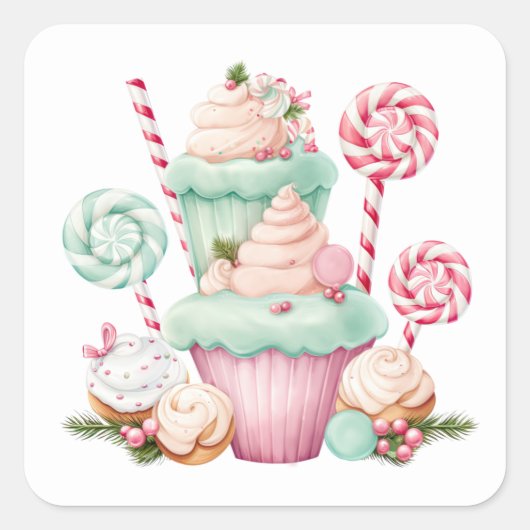 クリスマスキャンディスティッカー スクエアシール (正面)