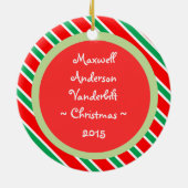 クリスマスキャンディストライプーのベビー写真 セラミックオーナメント (裏面)