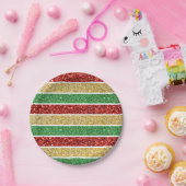 クリスマスキャンディストライプーズレッドグリーンゴールデンイエロー ペーパープレート (パーティー)