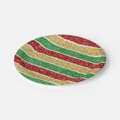 クリスマスキャンディストライプーズレッドグリーンゴールデンイエロー ペーパープレート (アングル)