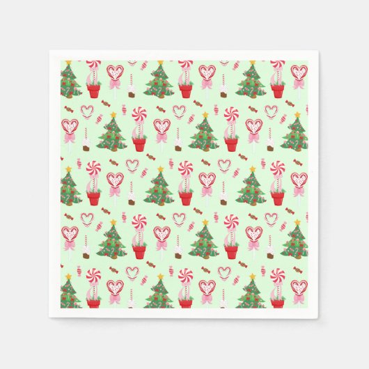 クリスマスキャンディツリーパターン スタンダードカクテルナプキン (正面)
