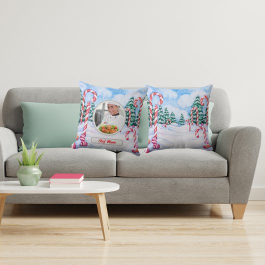 クリスマスキャンディパーソナライズされたーのシェフ母の写真 クッション