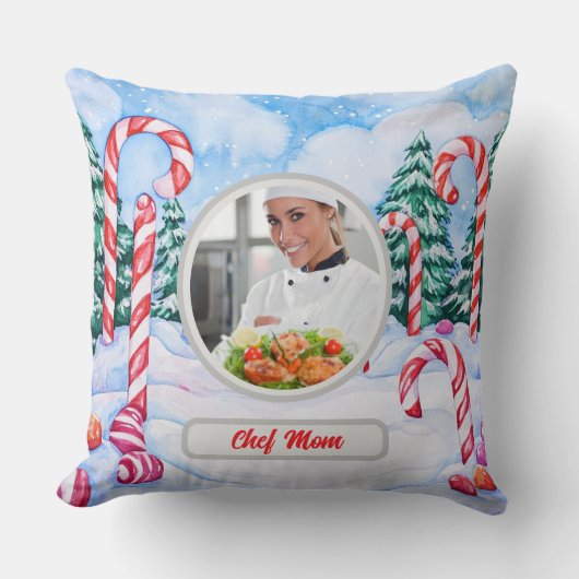 クリスマスキャンディパーソナライズされたーのシェフ母の写真 クッション (正面)