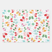 クリスマスキャンディミッテンレッドグリーンピンクパターン ラッピングペーパーシート (正面)