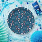 クリスマスキャンディーのケーンと雪片のパターンが青い ペーパープレート (パーティー)