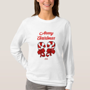 クリスマスキャンディーキャンズウィメンズ長袖シャツ Tシャツ