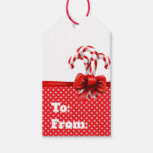 クリスマスキャンディーキャン赤と白ズ弓 ギフトタグ (正面)