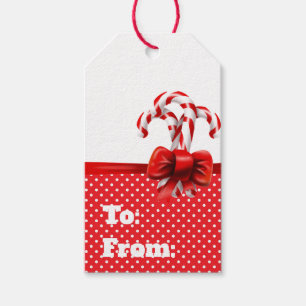 クリスマスキャンディーキャン赤と白ズ弓 ギフトタグ