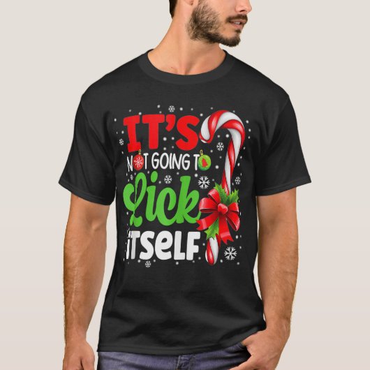 クリスマスキャンディーケインを舐めたりはしない Tシャツ (正面)