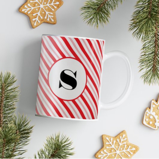 クリスマスキャンディーケインストライプズモノグラム コーヒーマグカップ