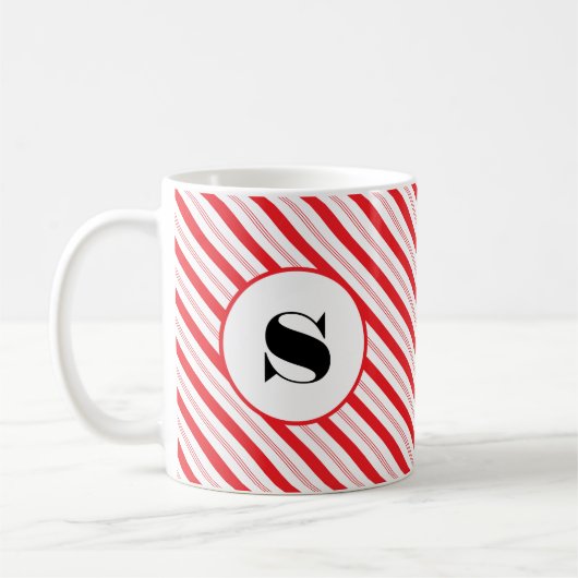 クリスマスキャンディーケインストライプズモノグラム コーヒーマグカップ (左)