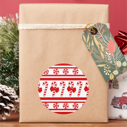クリスマスキャンディーケインストライプズ ラウンドシール (クリスマス)