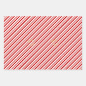 クリスマスキャンディーケインレッドストライプ金ゴールド文字ホリデー ラッピングペーパーシート (正面3)
