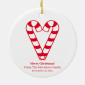 クリスマスキャンディーケインレッド白名前をカスタムするハート セラミックオーナメント (裏面)