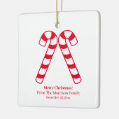 クリスマスキャンディーケインレッド白名前をカスタムするハート セラミックオーナメント (左)