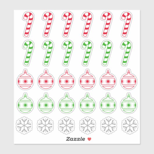 クリスマスキャンディーケイン、オーナメント、スノーフレークのシンボル シール (シート)