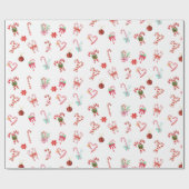 クリスマスキャンディーケイン、オーナメント、レッドポインセチア ラッピングペーパー (フラット)