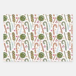 クリスマスキャンディーケイン、ベリーとスイーツ ラッピングペーパーシート